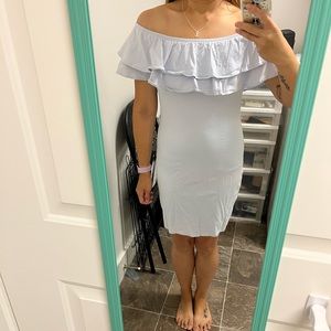 H&M Off shoulder baby blue body con dress